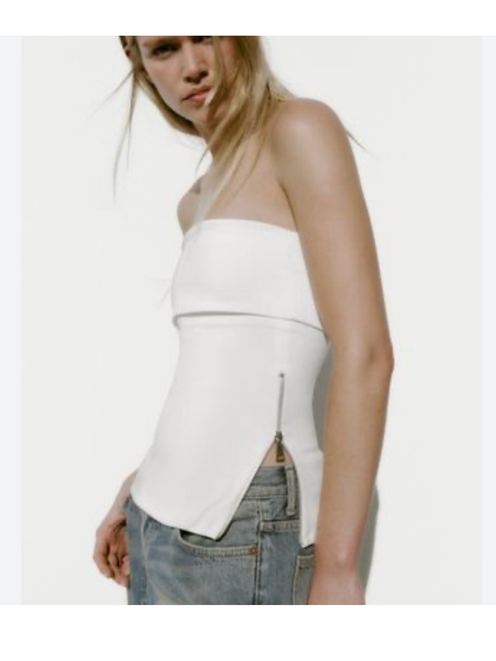 Zara White Strapless Tube Top with Side Zip